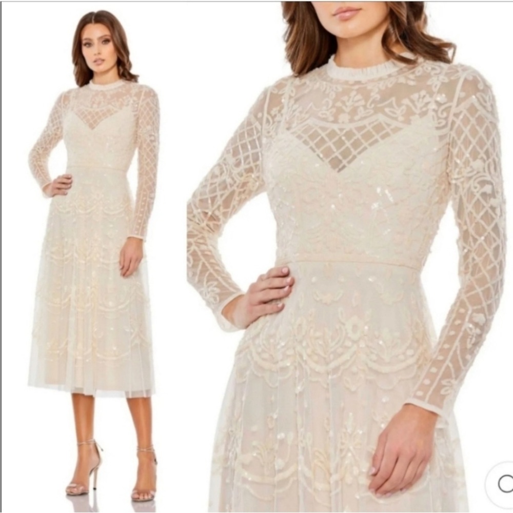Mac Duggal Neutral Sequin dress